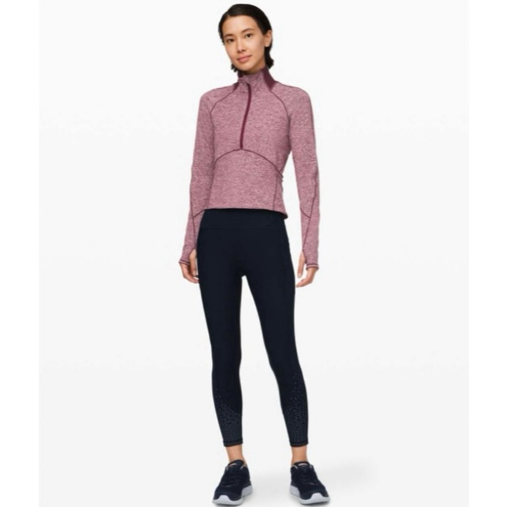lululemon athletica nwot always alert 1/2 zip in heathered garnet